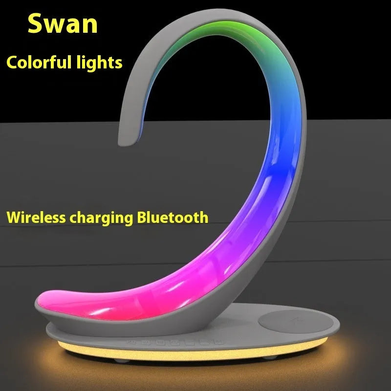 White swan desktop wireless charger Bluetooth speaker with colourful mood lighting