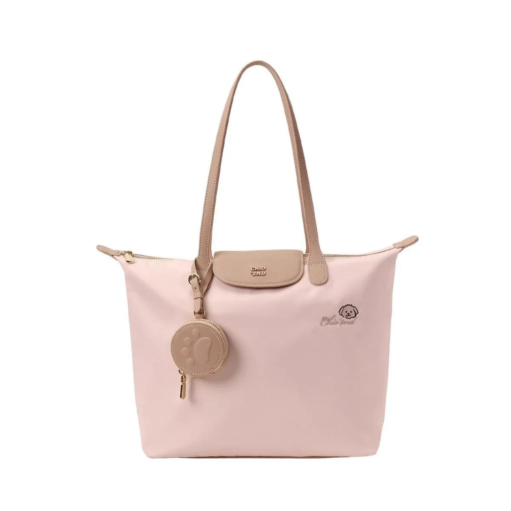 Oxford cloth tote shoulder bag in beige colour showing internal mobile phone pocket and sandwich pocket design