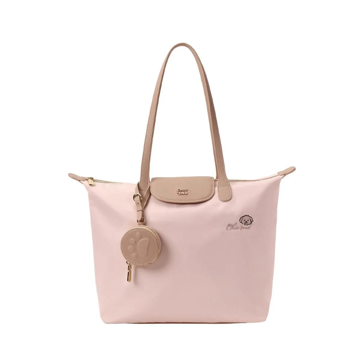 Oxford cloth tote shoulder bag in beige colour showing internal mobile phone pocket and sandwich pocket design