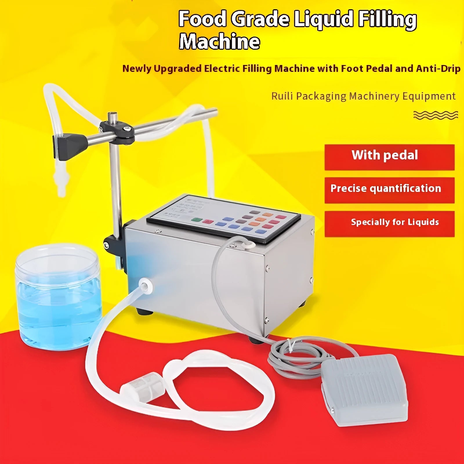 CNC automatic quantitative filling machine GFK-280 model on a worktop with power adapters