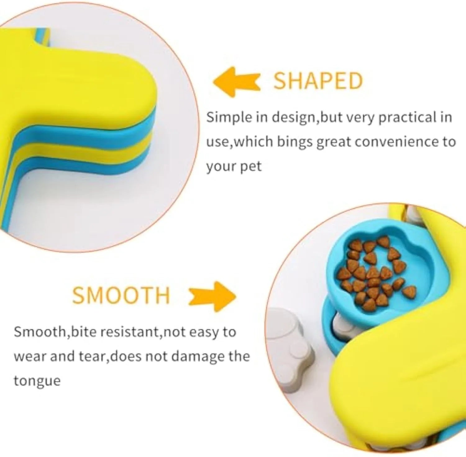 Yellow dog puzzle feeder toy with three rotating layers and a non-slip base for slow feeding and IQ training.