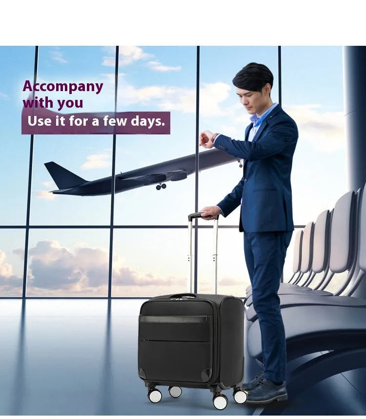 Black 18-inch Oxford cloth business cabin suitcase with retractable handle and universal wheels