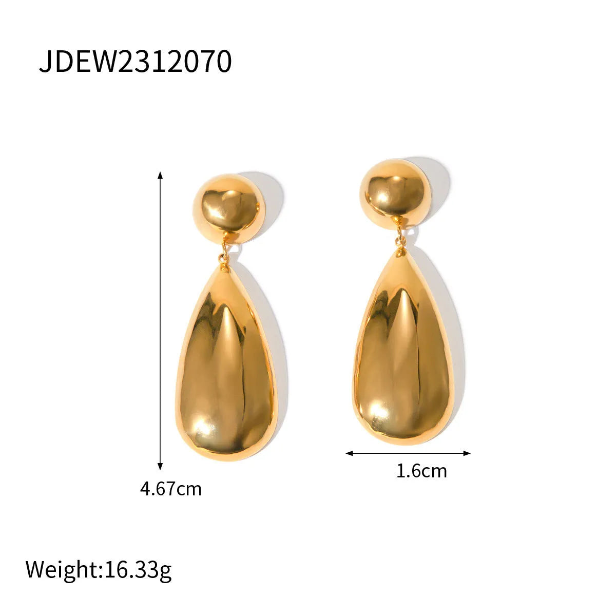 Gold hemisphere water drop pendant earrings with geometric design and electroplated finish