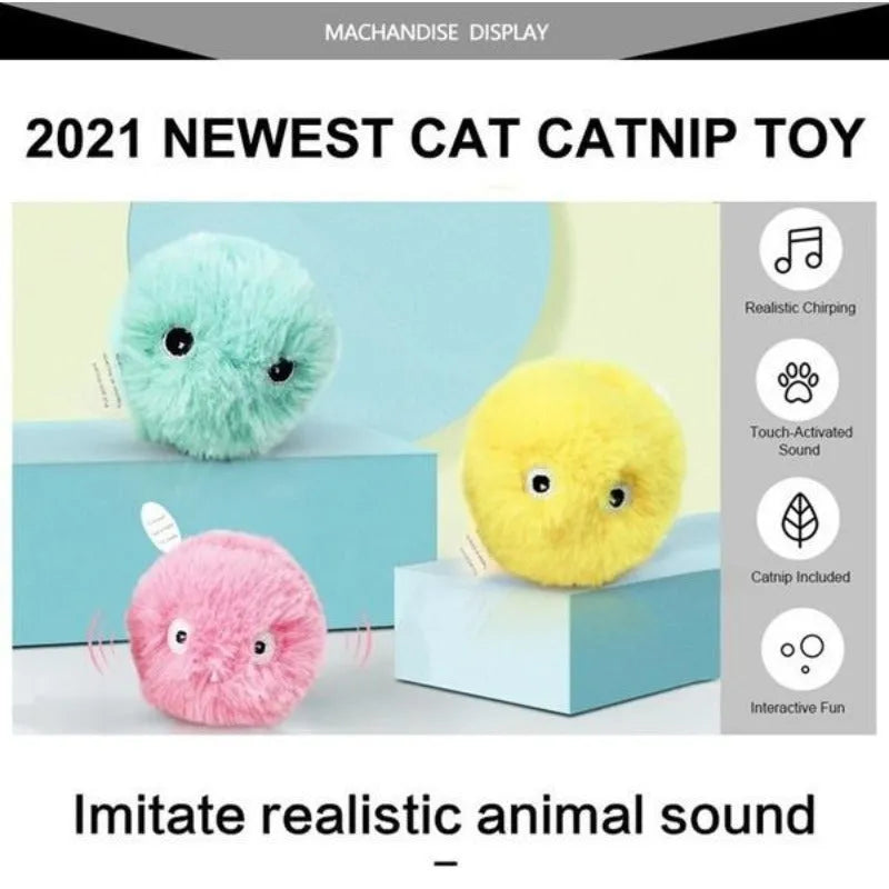 Colourful interactive cat toy ball with motion sensor producing animal sounds
