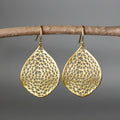 Gold retro leaf hollow pendant drop earrings with geometric pierced design