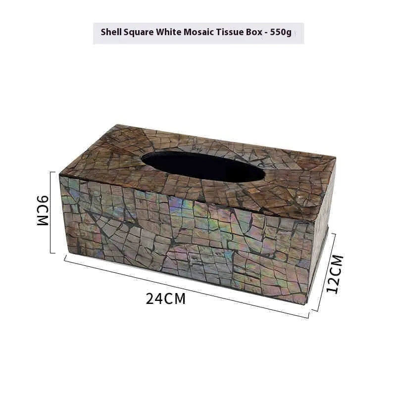 Natural shell tissue storage box with removable organisation in black rectangle and square styles