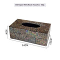 Natural shell tissue storage box with removable organisation in black rectangle and square styles