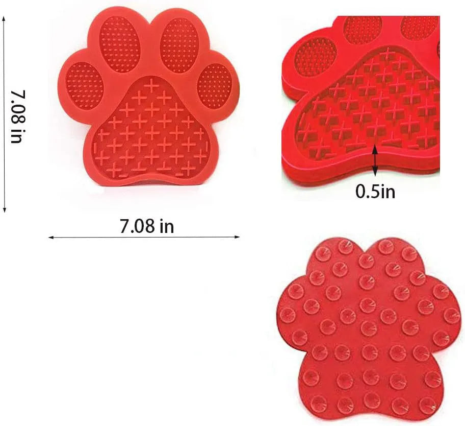 Silicone dog licking mat with bone texture and suction cups on back in assorted colours