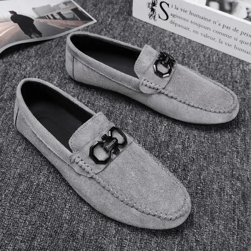 Men's black and grey suede casual shoes with rubber sole for summer