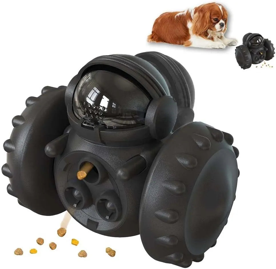 Self-balancing pet treat dispenser toy in robot design for small dogs and cats