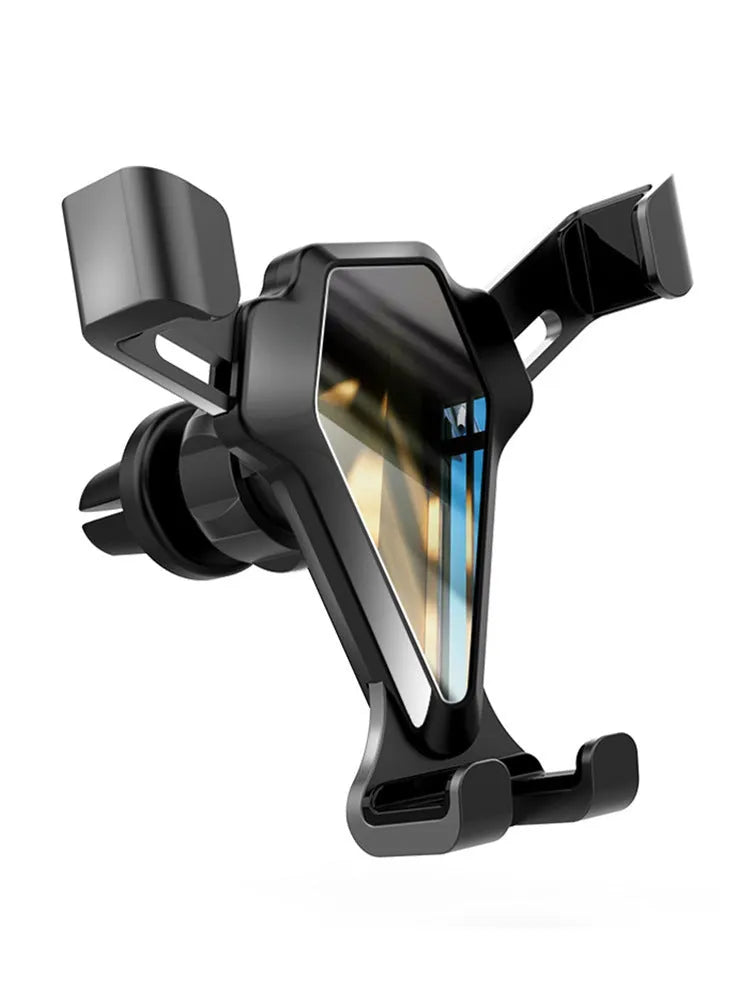 Universal car air vent phone mount in elegant black, fitting 66-84mm wide smartphones, rechargeable, with silicone and alloy construction.
