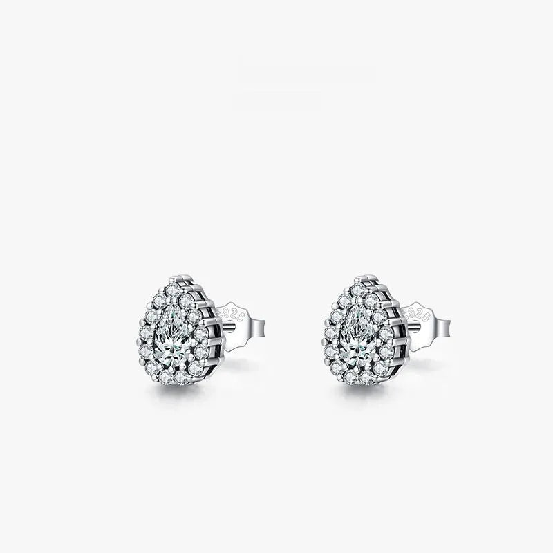 Women's silver drop ear studs with diamond cut treatment in water drop shape