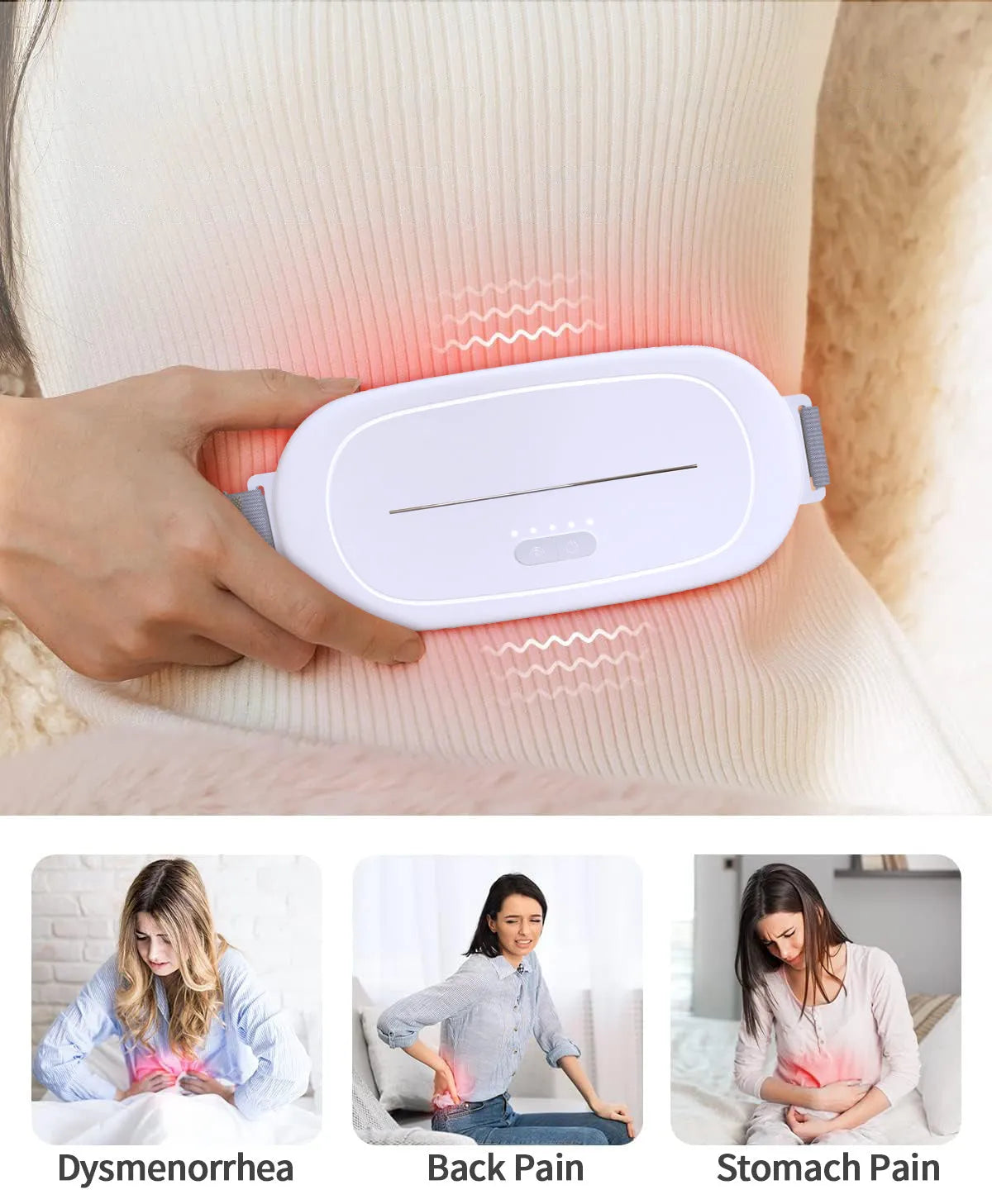 White uterine warming device with curved ergonomic shape and soft silicone cover on a grey background.