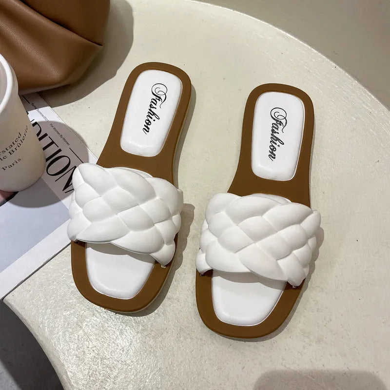 Women's plaid pattern PVC beach sandals with thick anti-skid soles in four colour options