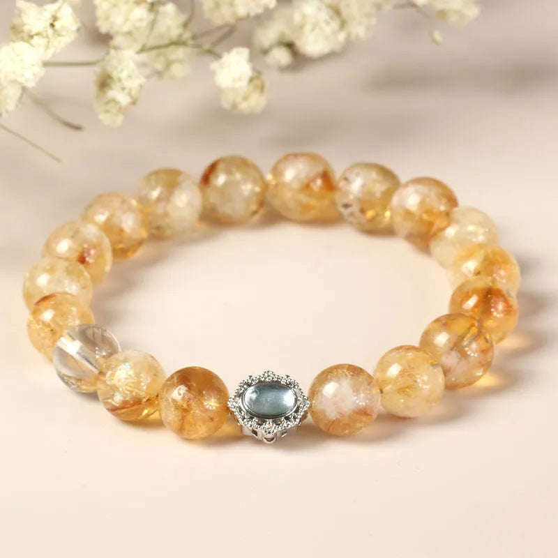 Geometric citrine crystal bracelet with 10mm beads and grinding process finish