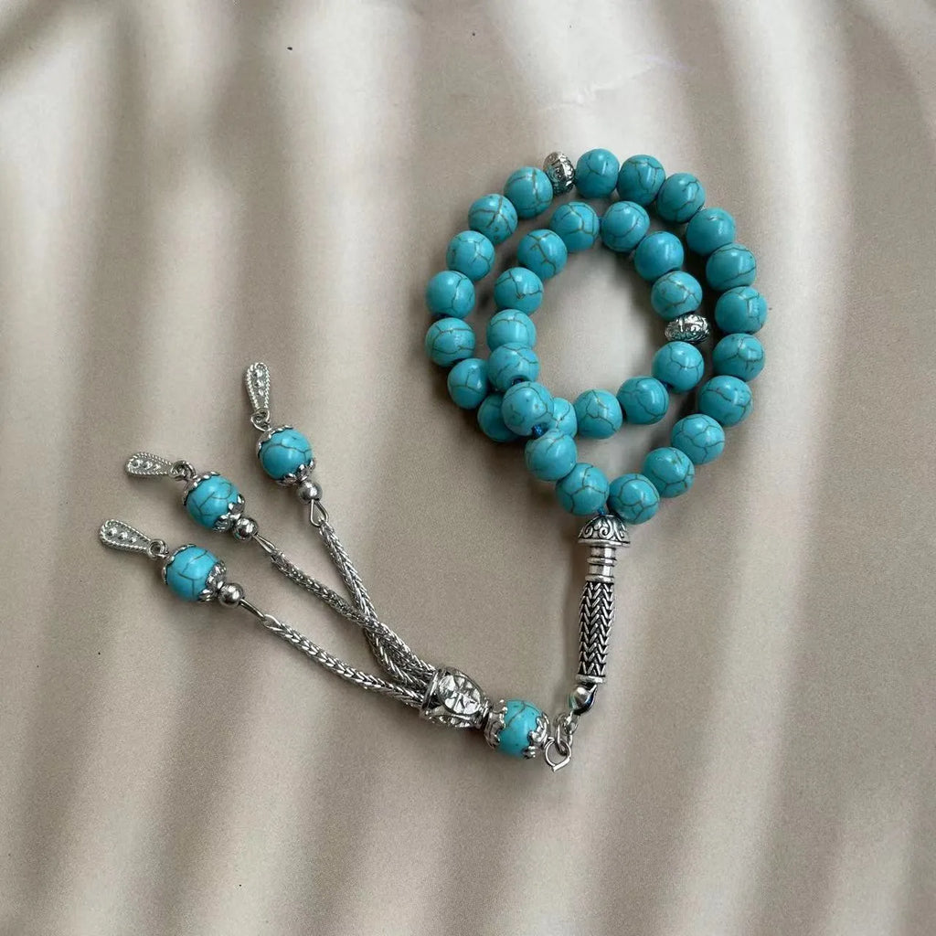 Sky blue stone Muslim prayer bracelet with 8mm beads for daily dhikr.
