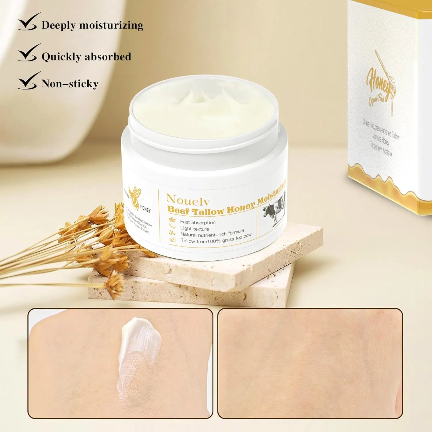 A 50g jar of Cow Fat Honey Tallow Moisturising Cream for dry and combination skin.