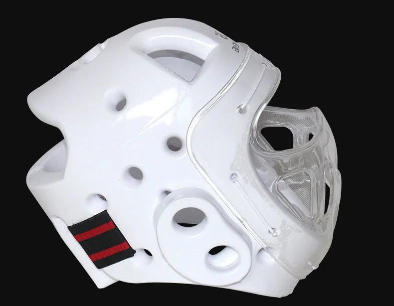 Karate helmet protective equipment for boxing training in white, blue and red colour options