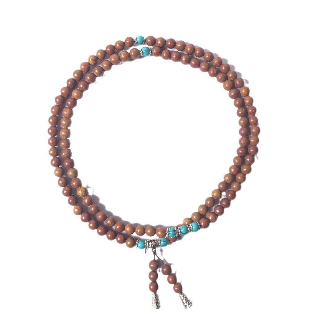 Handmade geometric stone bead bracelet with 108 Lvzhu beads measuring 5-6mm diameter