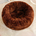 Round plush donut dog bed in Arctic fleece and PP cotton, available in 45cm, 55cm, and 65cm, Coffee Grey White