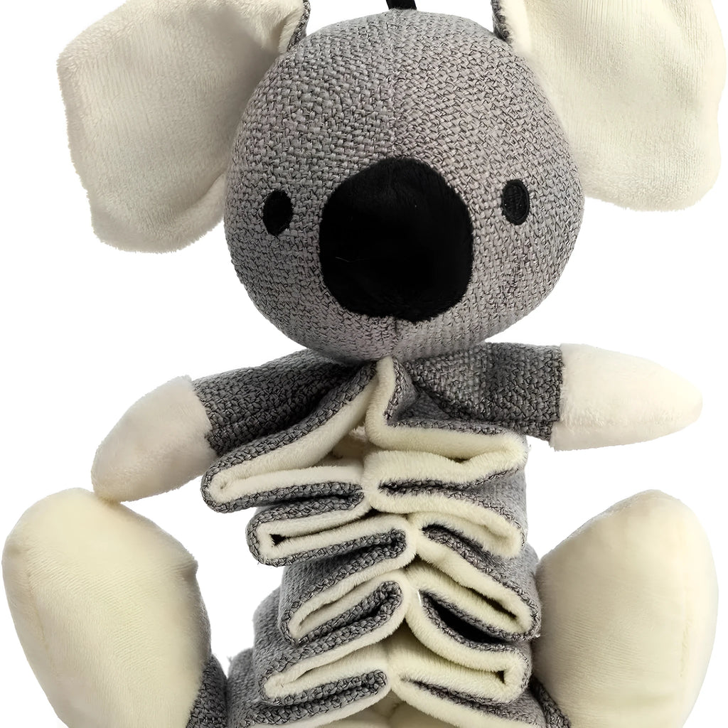 Grey koala plush dog toy with squeaker and crinkle paper measuring 30cm long