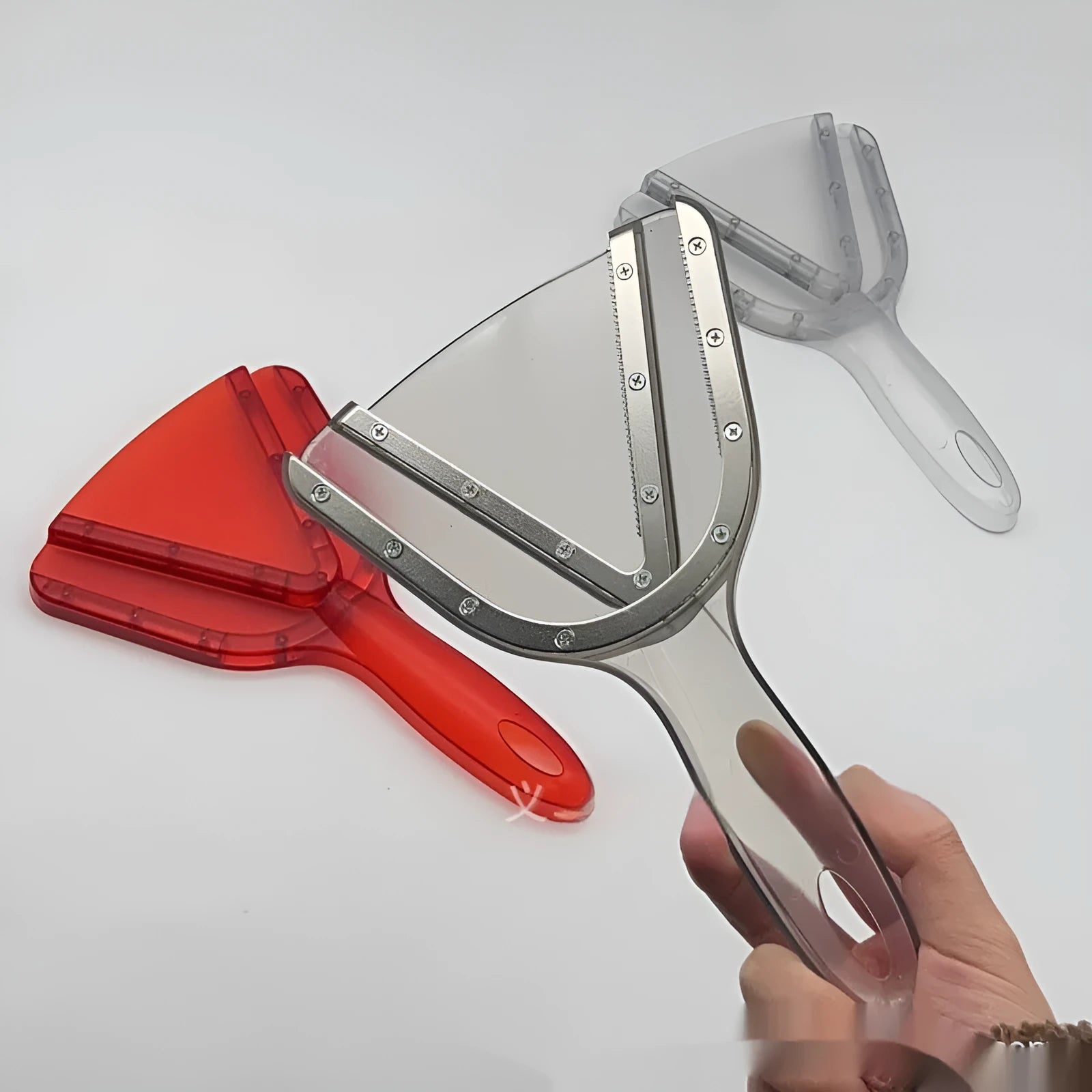 Telescopic adjustable can opener and bottle opener with non-slip handle in red, clear, or grey.