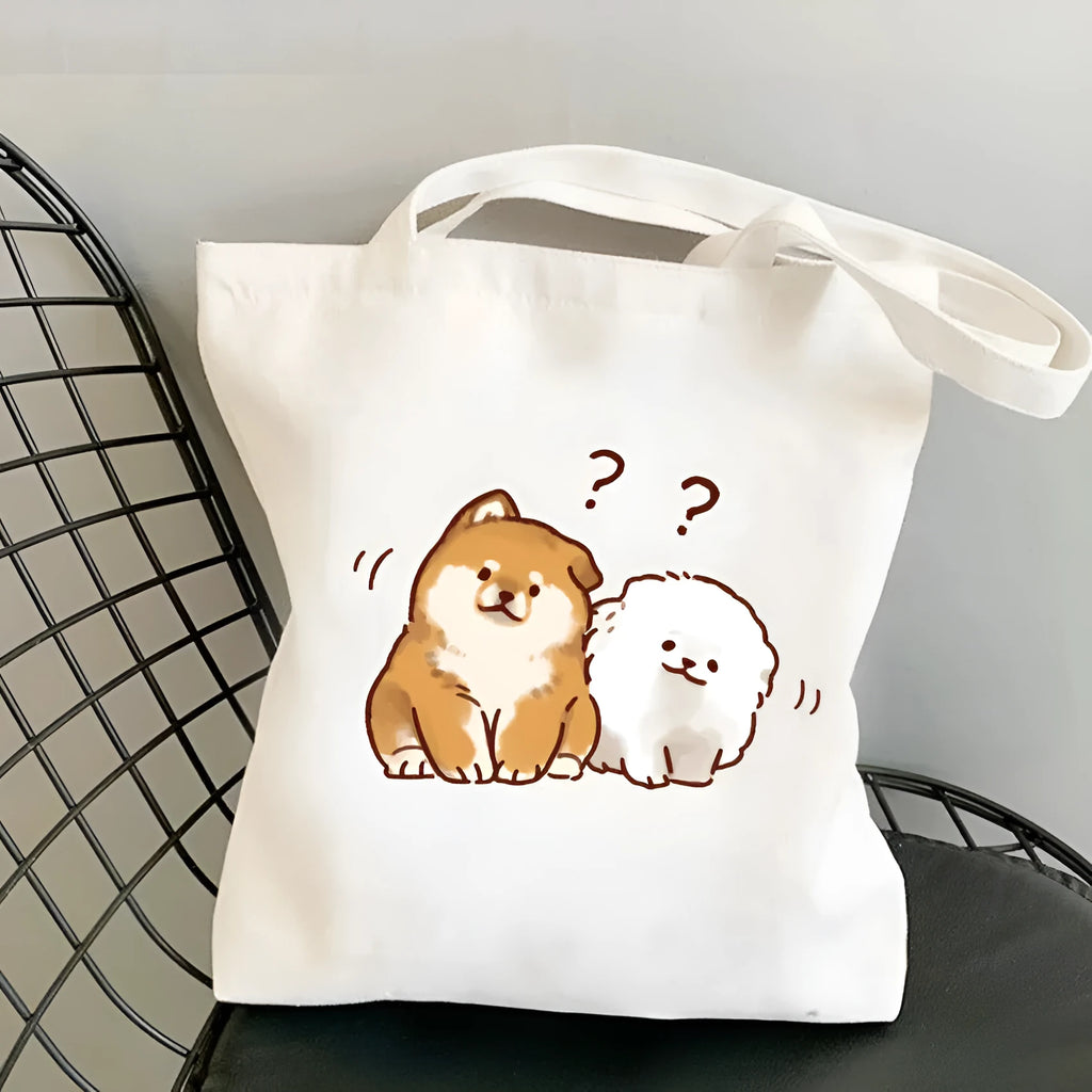 One-shoulder animal pattern canvas women's tote bag with single strap, no inner bag and no zipper, available in nine colours