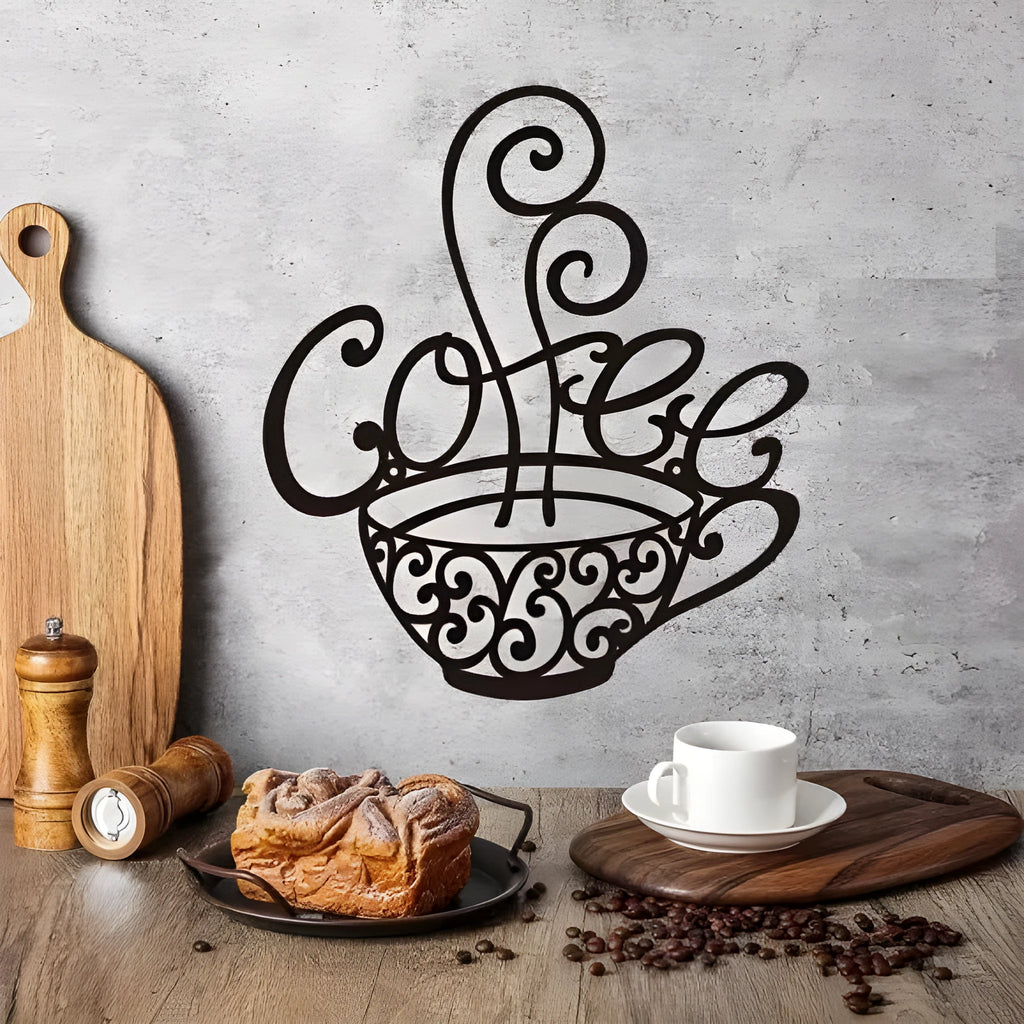 Black iron wall decoration with English letters silhouette design