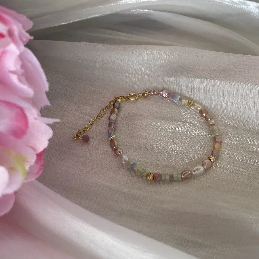 Women's purple silver natural pearl bracelet and necklace set with gold plating