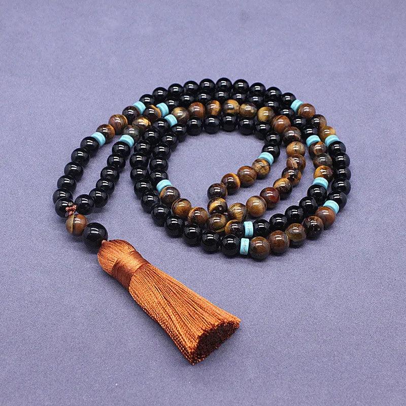 Black agate and tiger's eye stone geometric bracelet and necklace jewellery set