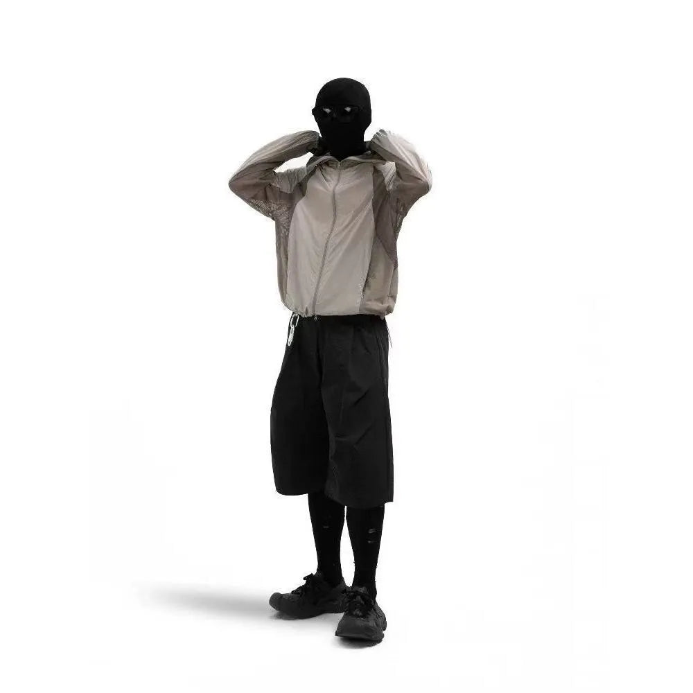 Thin nylon sun protective clothing with mesh stitching in desert brown colour