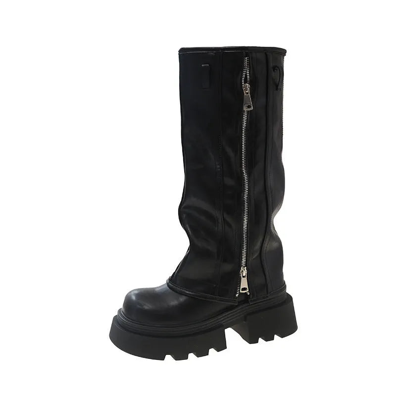Platform muffin pants Martin boots with square heel in artificial PU, available in Black, Brown and Wine Red colours