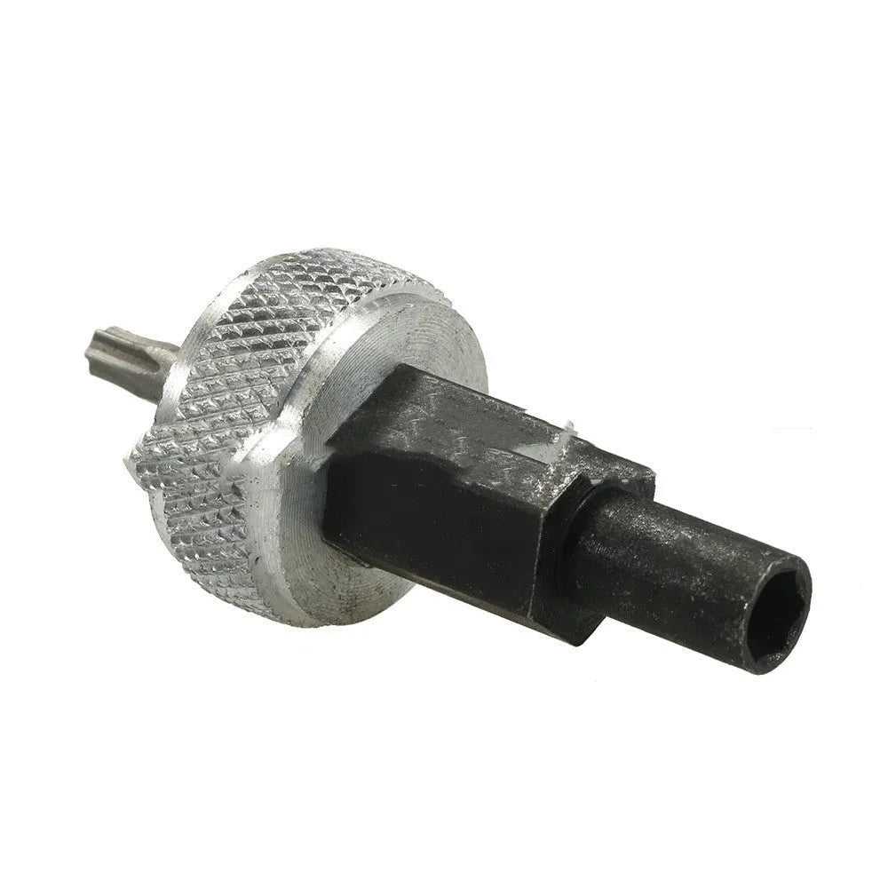 Ignition module wrench tool with carbon steel handle and aluminium knobs for removing distributor bolts.