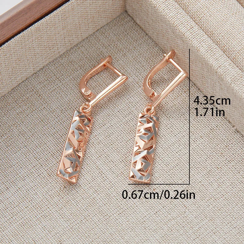 Rectangular hollow stud earrings with two-tone electroplated finish and geometric design