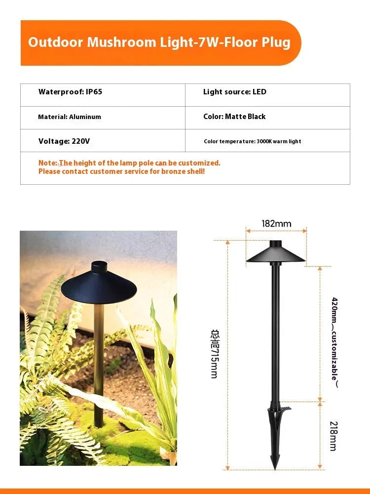 220V 7W aluminium IP65 outdoor floor lamp in brown or black, base or floor-outlet model