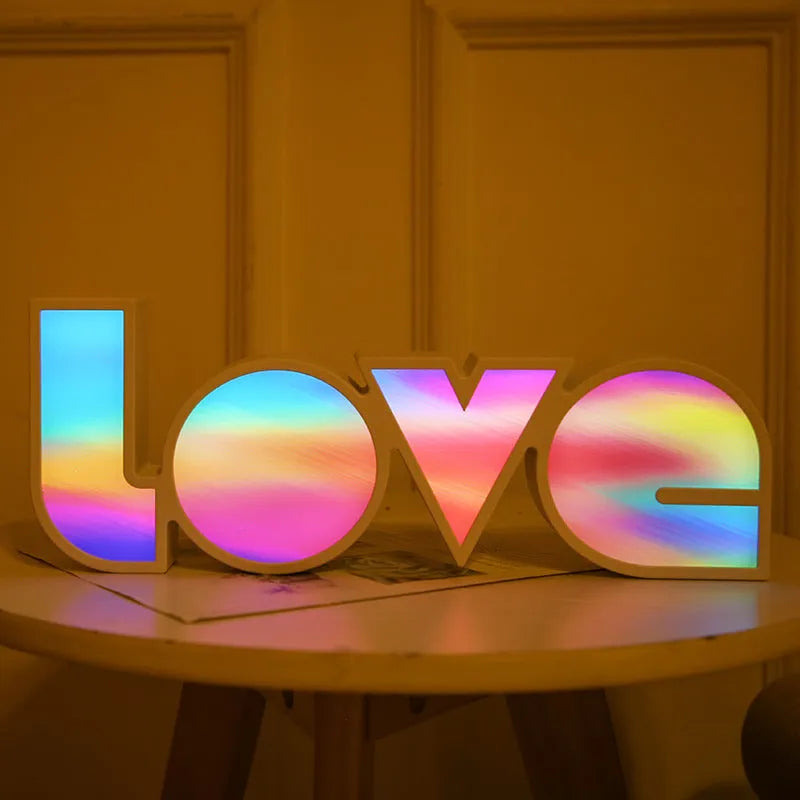 LED LOVE decorative light with rainbow-style lampshade measuring 35.5x13.5 cm