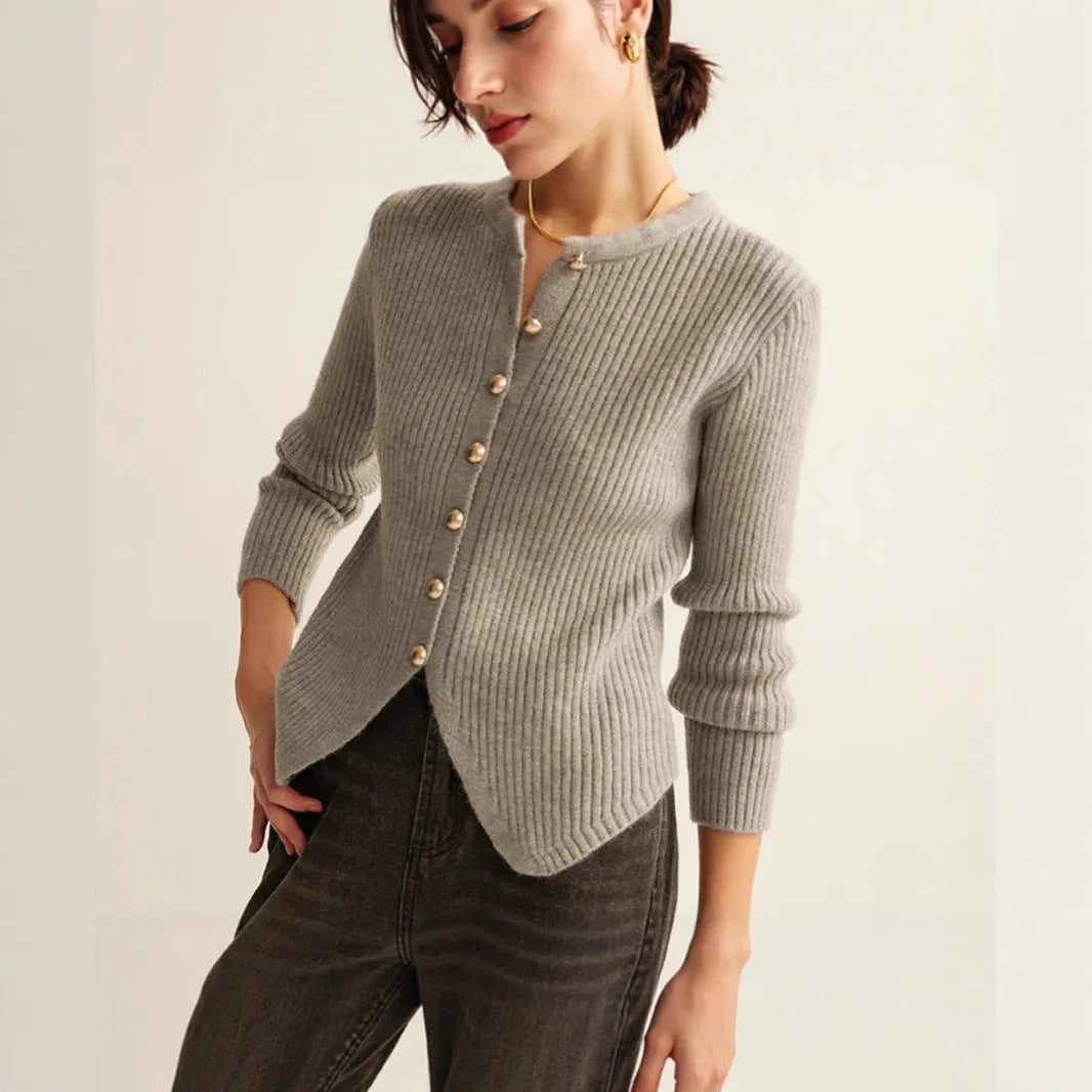 Red yuan collar loose-fit cardigan sweater for autumn