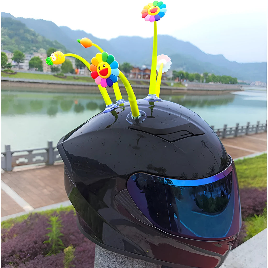 Yellow silicone sunflower helmet decoration with suction cup for motorcycle and scooter helmet customisation