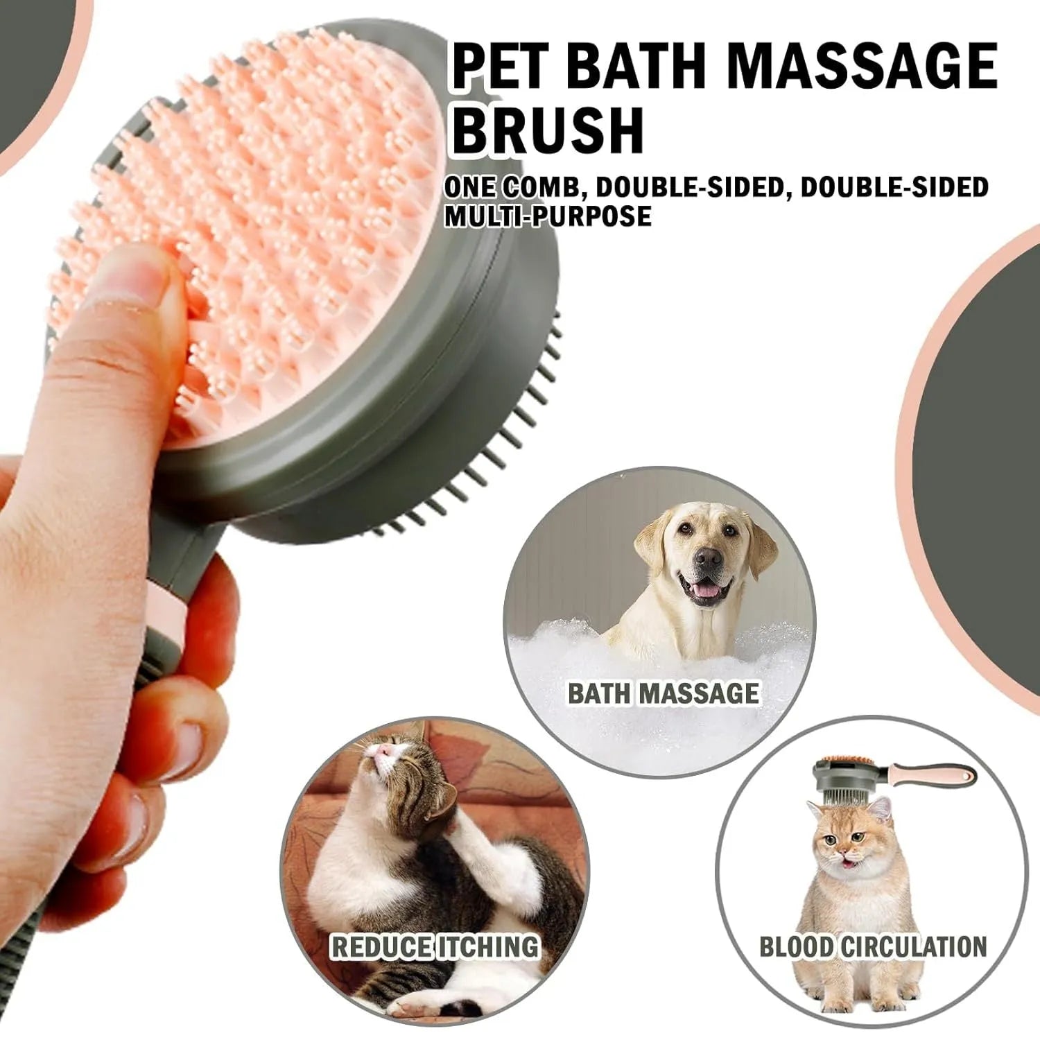 Double-sided cat grooming brush with release button in pink colour