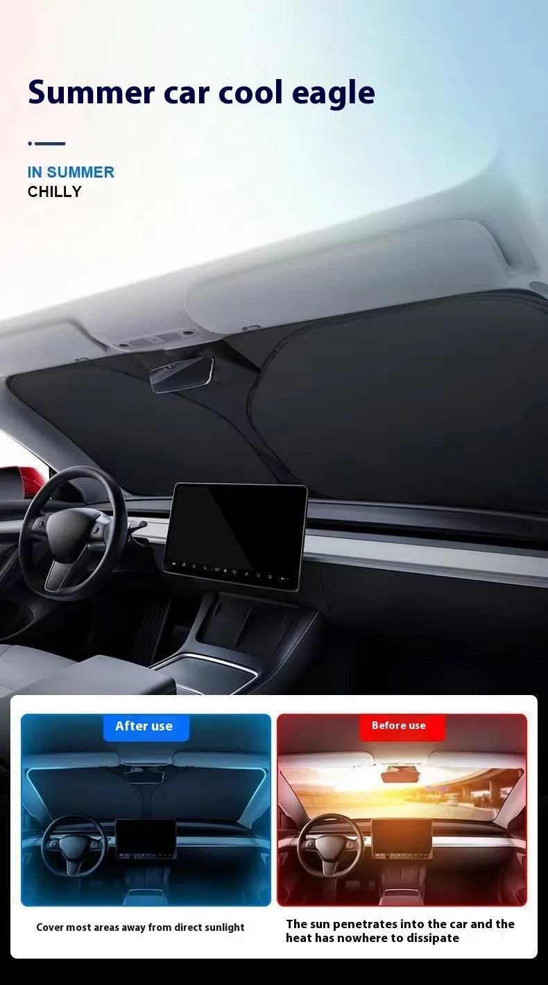 Aluminium foil car sunshade for heat insulation and UV protection in titanium silver colour