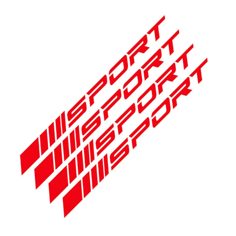 PET car rim sticker with hollow sports design in red, shown next to a 10 cm ruler.