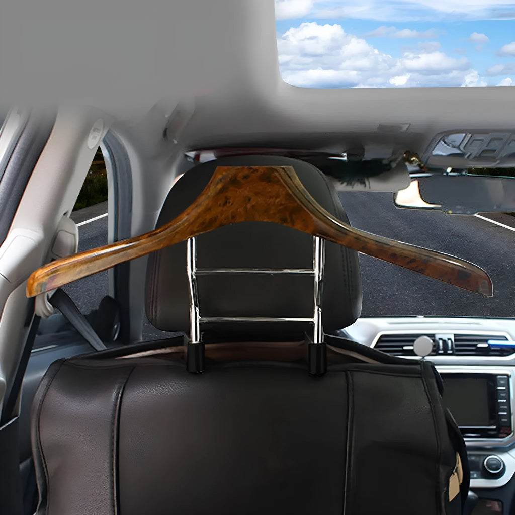 Wood yellow stainless steel car-mounted clothes hanger for suits and shirts
