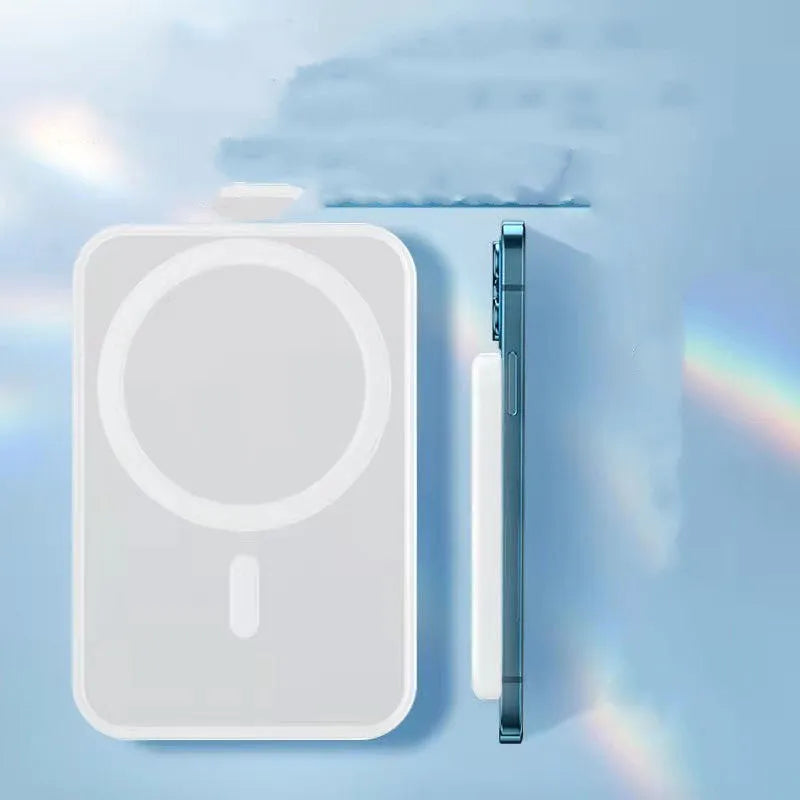 White magnetic wireless charger power bank with 5000mAh battery capacity