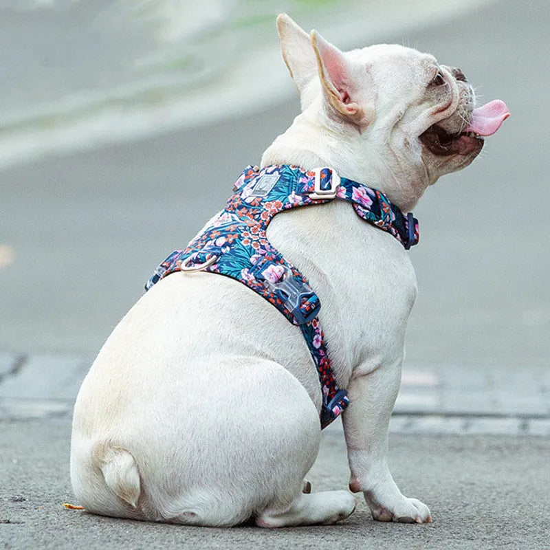 Pure cotton pet chest strap in floral red pattern with adjustable sizes for dogs and cats