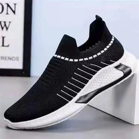 Men's striped mesh sock shoes with flyknit upper and lace-up closure in multiple colour options