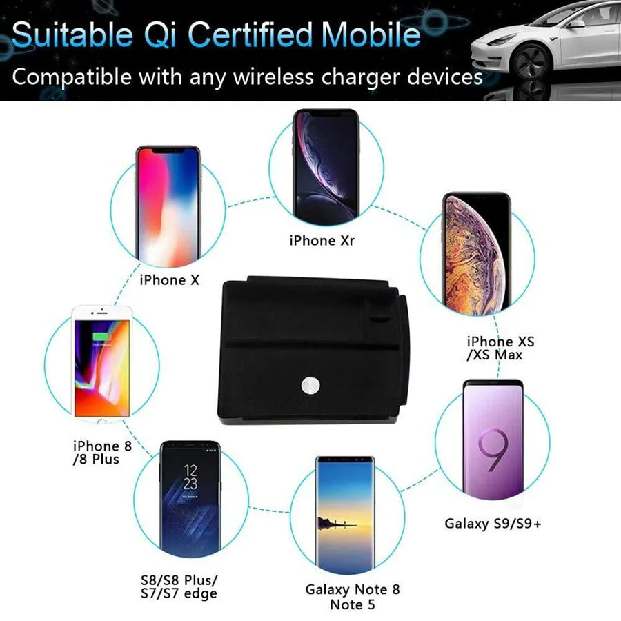 Black wireless charging station with ABS plastic base bracket for QI-compatible devices
