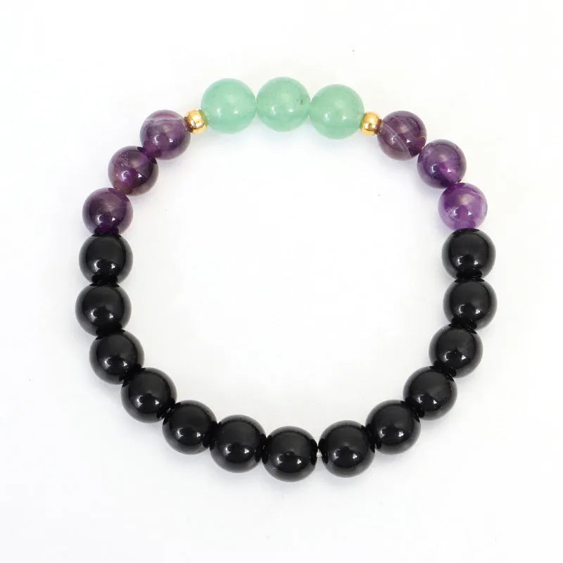Handmade stone bead yoga necklace with geometric alloy lotus pendant and matching bracelet.