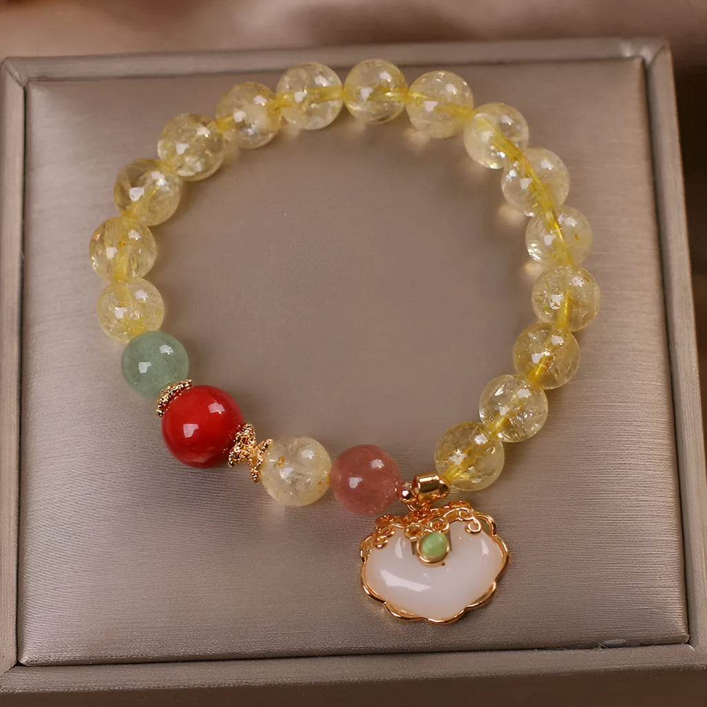 Women's natural citrine jade ruyi pendant bracelet with yellow hair crystal and alloy chain