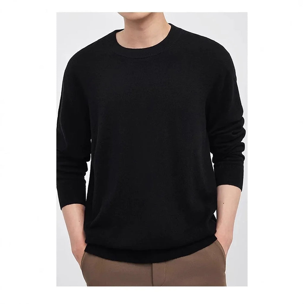 Men's wool pullover sweater in four colours: black, light grey, light camel, green