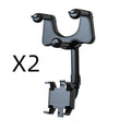 Black rearview mirror phone holder with 360° rotating head and retractable arm extended